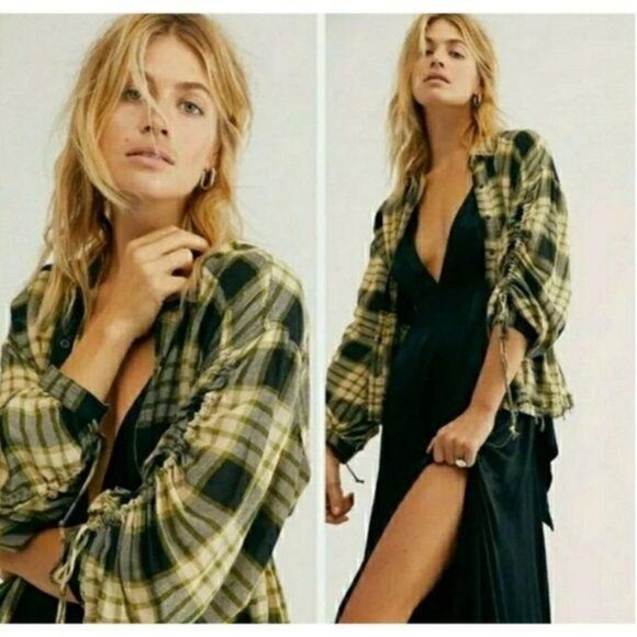 Free People Tops - Free People Pacific Dawn Plaid Peplum Top